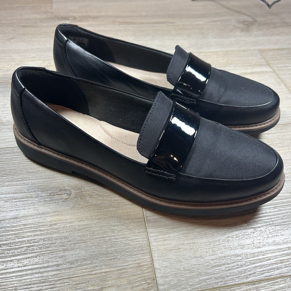 Clarks Collection Raisie Arlie Leather Loafer Soft Cushion‎ Women's 10 Black